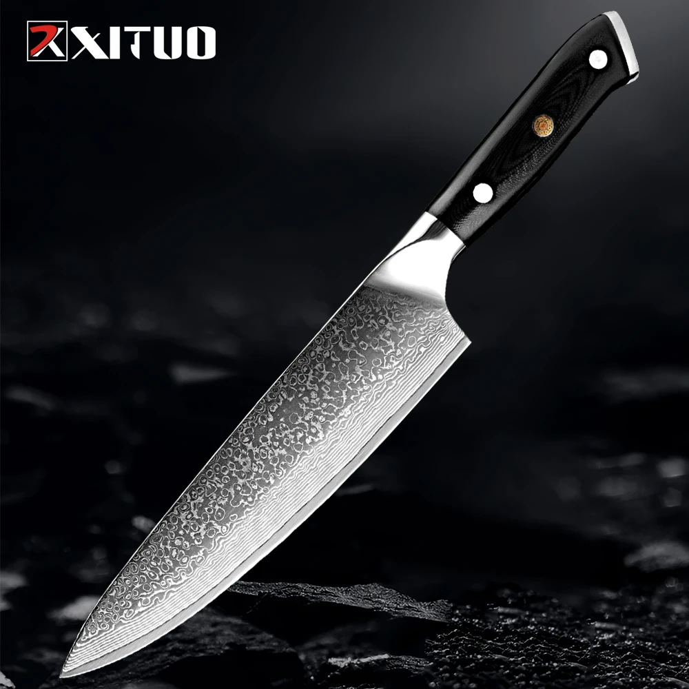 XITUO Chef Knife 8 inch Damascus Kitchen Knife 67-Layer Damascus VG10 Steel Black G10 Handle Razor Sharp Chef Cooking Knife