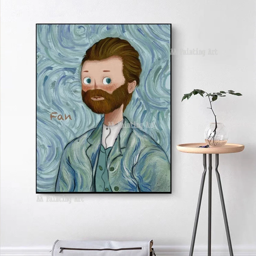 Kids Bedroom Decor Cartoon Figure Oil Painting Famous Van Gogh Portrait Canvas Picture Wall Poster Art Handmade Item Unframed