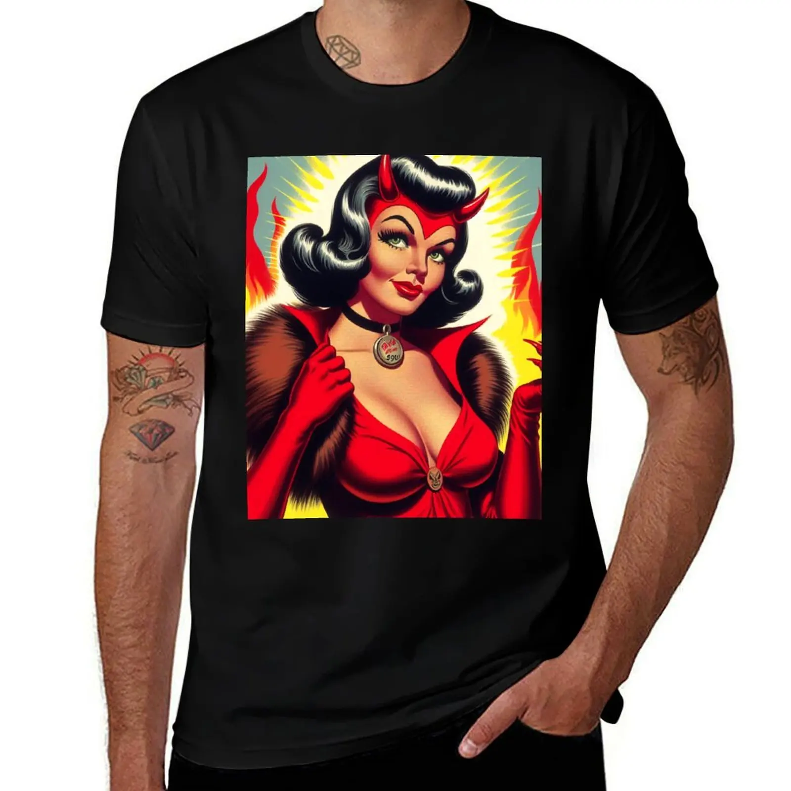 

Vintage Devil Pin-up T-Shirt Summer Sports Quick Dry T-Shirt