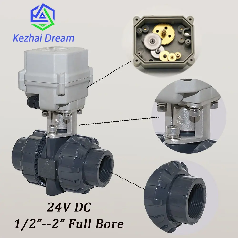 

1/2"-2" 2 Way DC24V Electric Ball Valve,DN15-DN50 PVC Motorized Ball Valve,With Manual Function