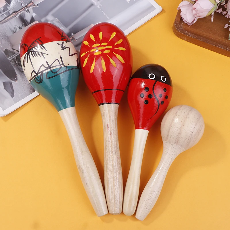 2PCS 귀여운 나무 마라카스 모래 망치 나무 파티 타악기 셰이커 모래 망치 뮤지컬 파티 어린이 셰이커 게임 장난감