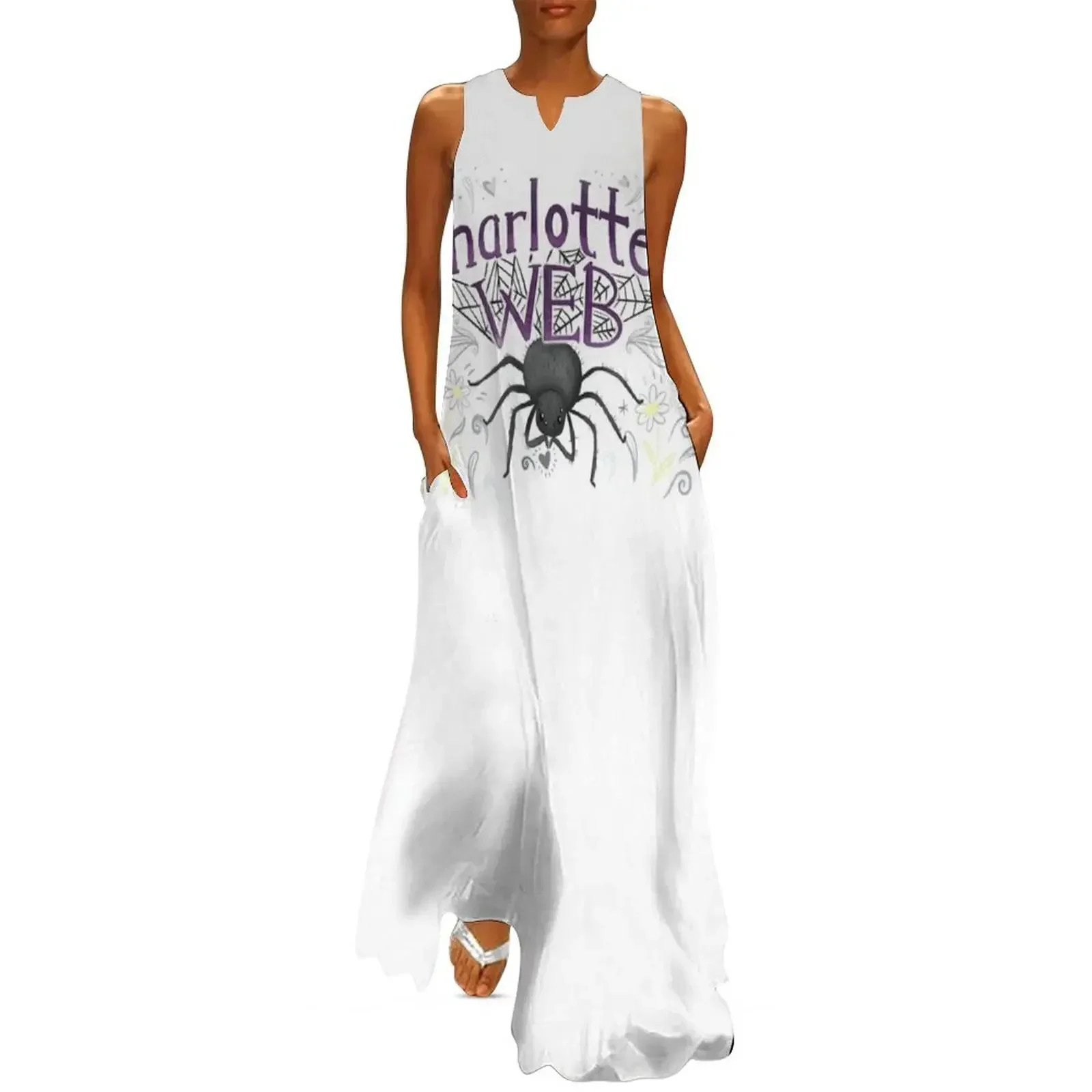 

Charlottes web with big black spider Long Dress dresses for womens Dress