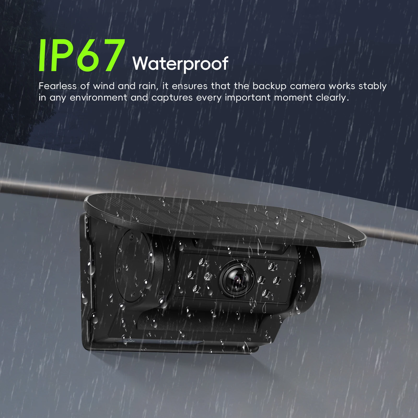 Podofo Kabellose Solarbetriebene Magnetische WLAN-Rückfahrkamera IP67 Wasserdichter Rückfahrmonitor für Wohnmobil, LKW, Anhänger