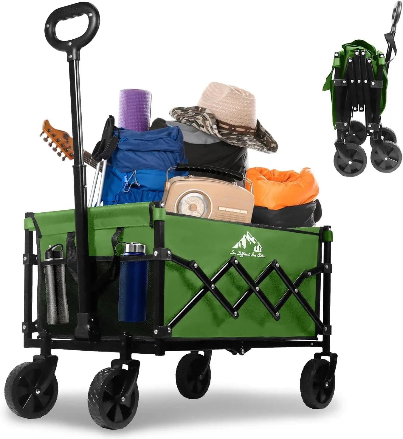 

Collapsible Wagon 352LBS Capacity Foldable Large Carts Heavy Duty Outdoor Folding Cart with All Terrain Wheels Utility Garden Be