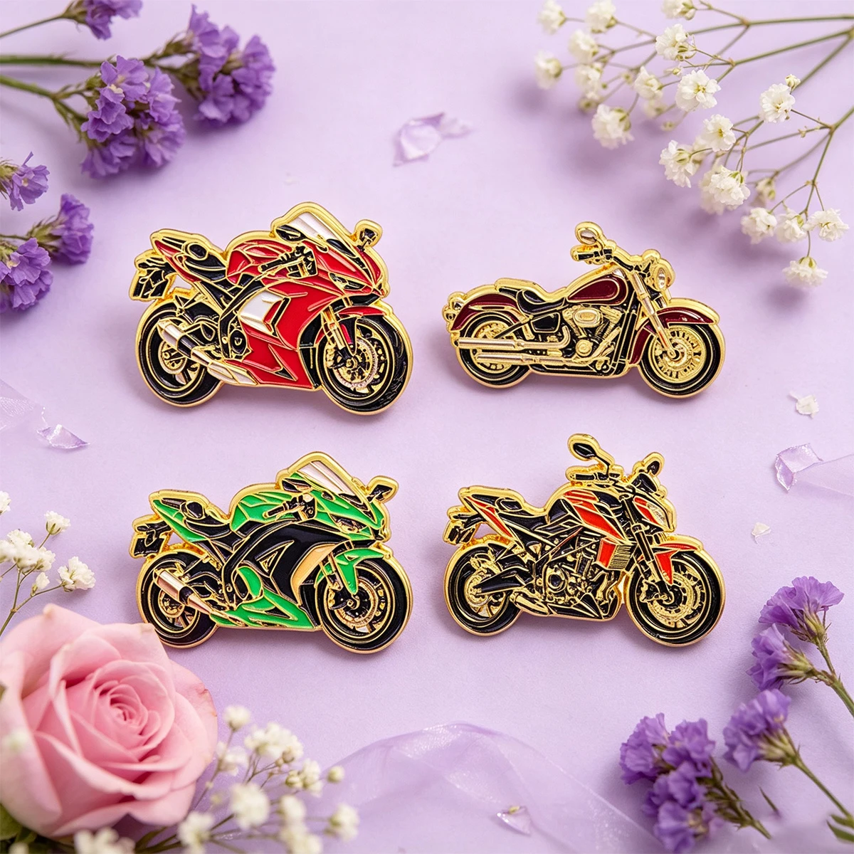 4-teiliges Set coole Motorrad-Emaille-Pins, Sportbike-Metall-Anstecknadeln für Rucksäcke, Kleidung, Biker-Schmuck, Geschenk – Detail 4