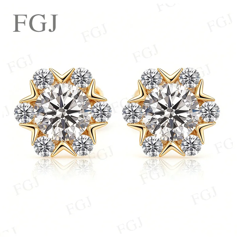 S925 Silber Rhodium-Plattierte Schneeflocken-Moissanit-Ohrringe 2CT D-Farbe Eleganter Feiner Schmuck Valentinstagsgeschenk für Frauen – Detail 5