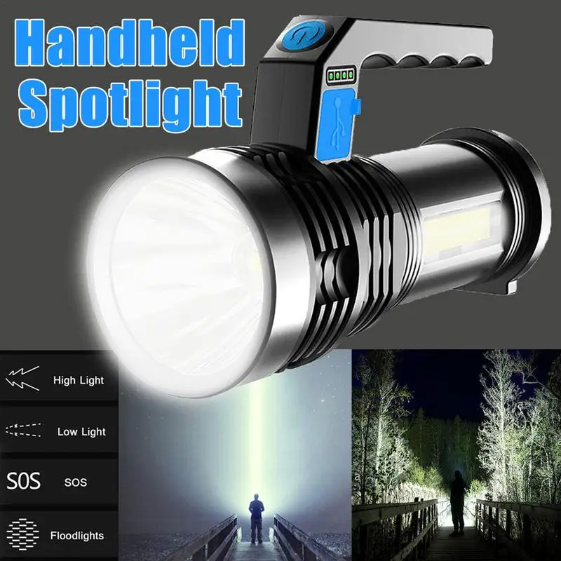 Super Bright LED Flashlight COB Side Light Long-Range Rechargeable Torch Waterproof Portable Camping Lantern 4 Brightness Levels