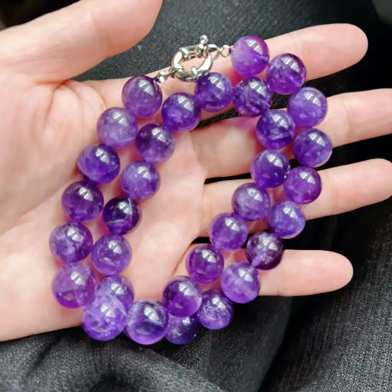 12mm Vintage Round Natural Gems Quartz Stone Purple Amethyst Crystal Beads Jewelry Necklace 17-20inch