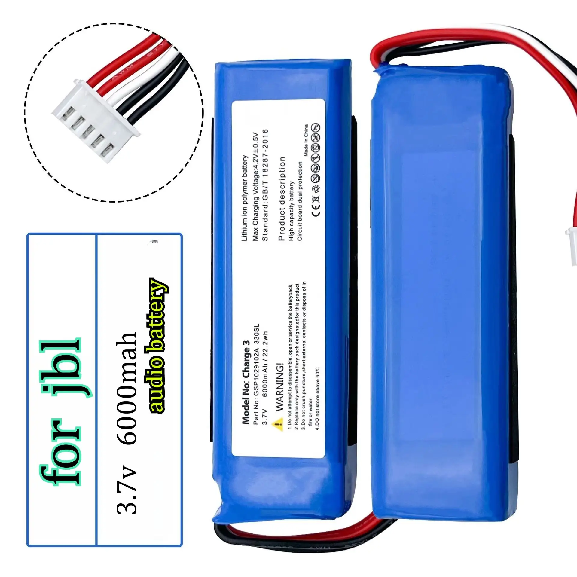 6000mAh for JBL Charge3 Bluetooth Speaker Battery with  Large Capacity  Model GSP1029102A Long-range Rechargeable  Battery
