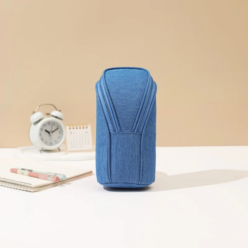 Creative Standing Pencil Case Cute Large Capacity High School Students Stationery Bag Simple Solid Zipper Cosmetics Bag Kid Gift - Image 4