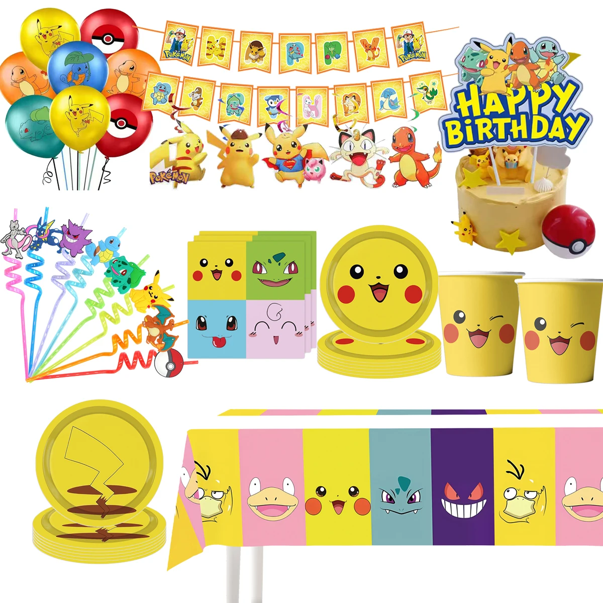 

Pokemon Birthday Party Decorations Party Favor Gifts Pikachu Party Supplies Cup Tablecloth Balloon Keychain Stamps Baby Shower