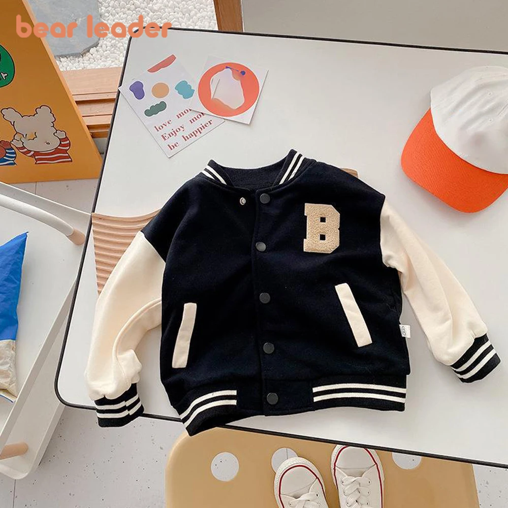 Bear Leader Kids Baby Girls Autumn Spring Full Sleeve Patchwork Alphabet Baseball Uniform Children Boys Outwear Jacket Coat 2-7Y