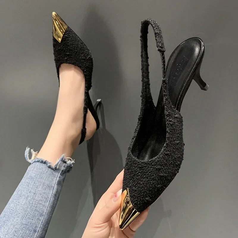 

Womens Sexy Pointed Stiletto Heels2024summer New Color Matching Designer Mule Sandals Elegant Sexy Office High Heels Women Shoes