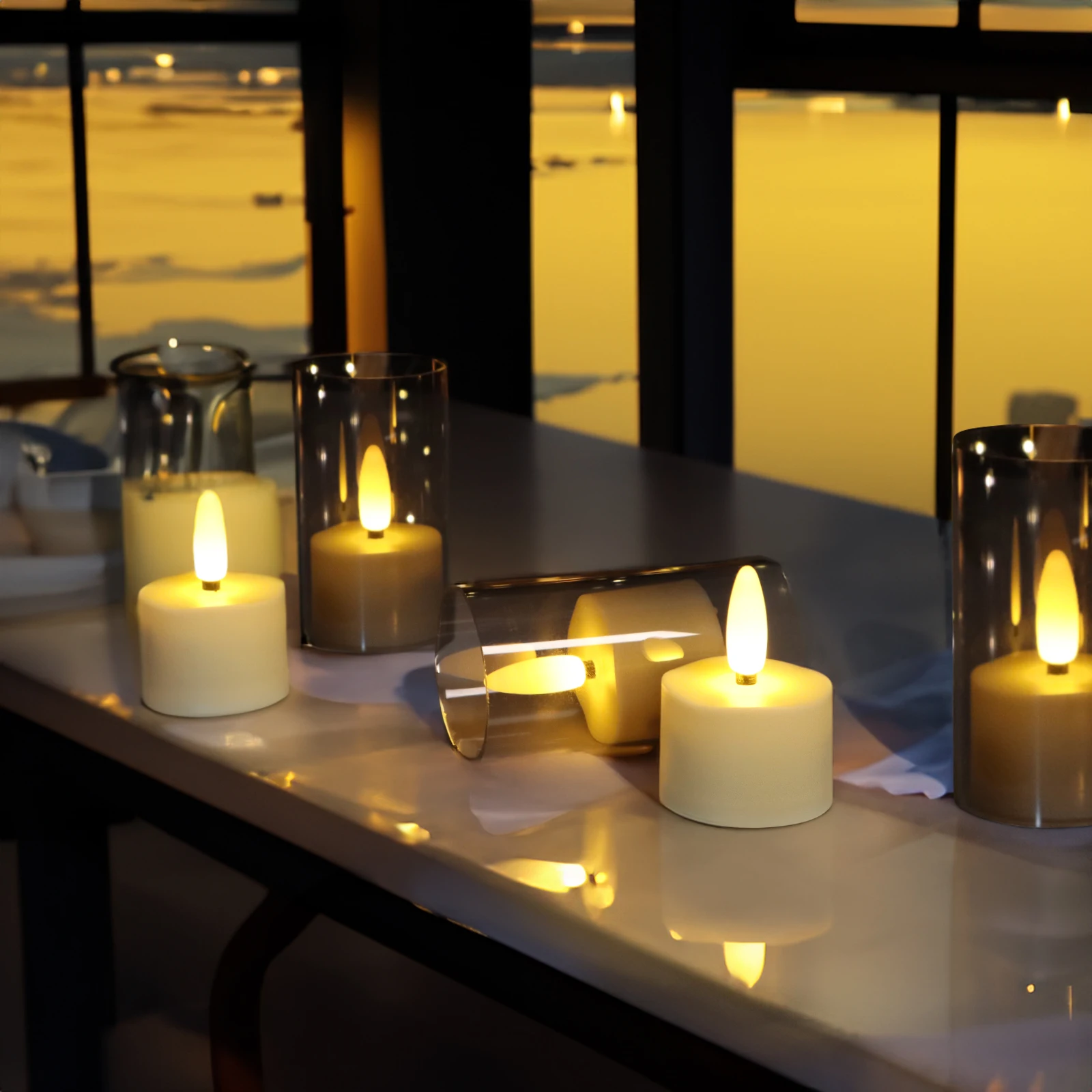 FPOO وامض عديمة اللهب مصباح شمعة قابلة للشحن LED ضوء شمعة الموقت أضواء الشاي مع أكواب سوداء لشمعة الديكور المنزل