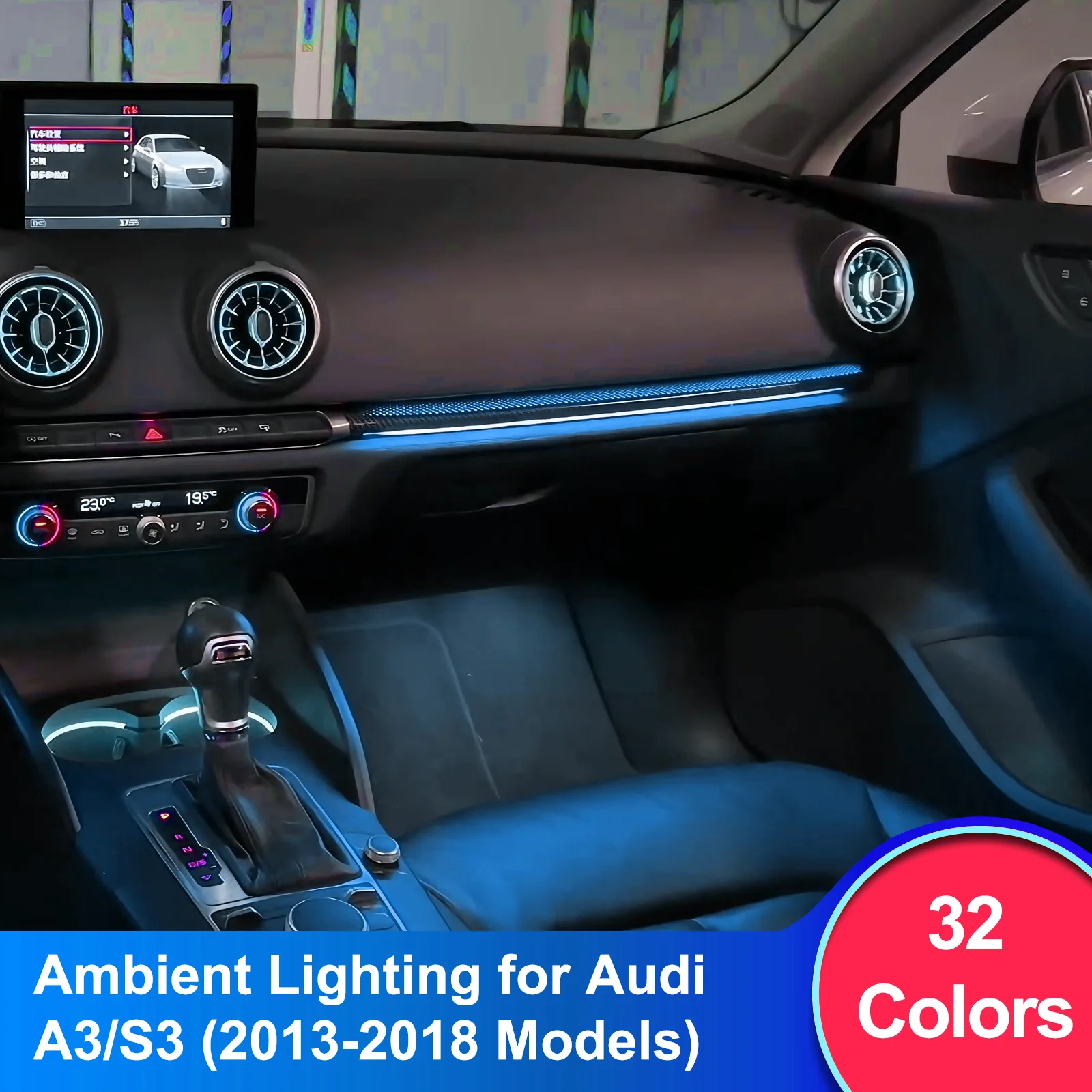 Ezonetronics 1:1 OEM Molded Vehicle-Specific Ambient Light, OEM Screen Control Supported for Audi A3 / RS3 2013–2025