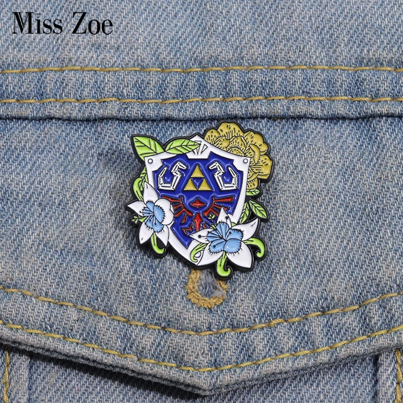 ZELDA SHIELD Enamel Pins Custom Game Element Blue Shield Brooches Lapel Badges Cartoon Funny Jewelry Gift for Kids Friends