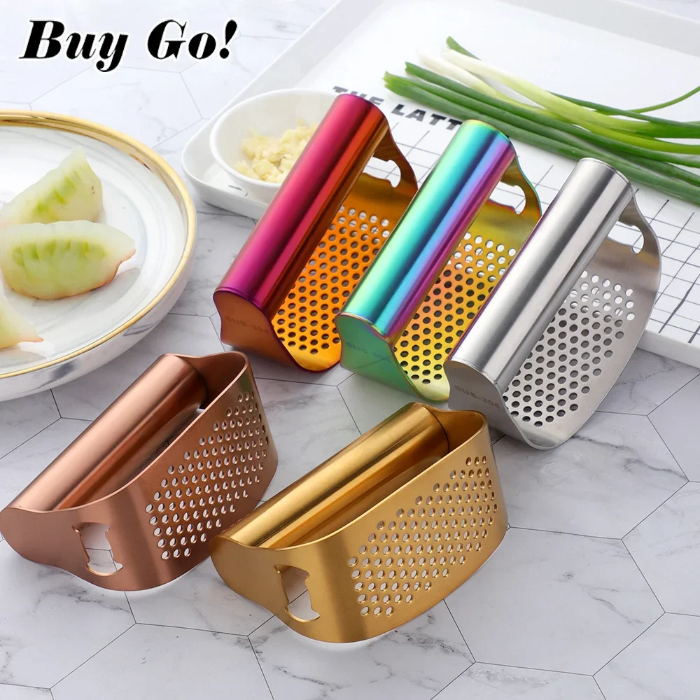 1X Manual Curved Garlic Press Rocker Stainless Steel Garlic Crusher Garlic Mincer Presses Ginger Press Squeezer Can Opener Tool