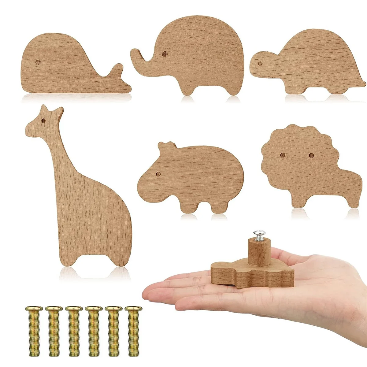 Wooden Animal Cabinet Knobs Decorative Dresser Knobs with Screws Dresser Pulls Wood Marine Woodland Animals Knobs 6Pcs