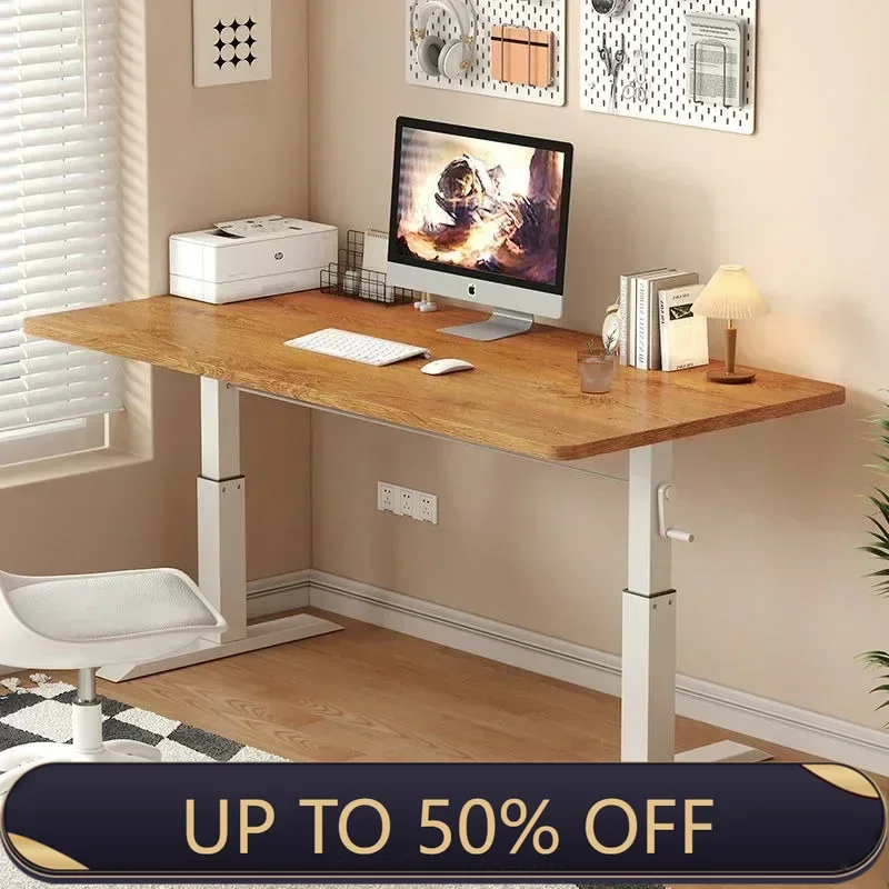 Adjustable Height Hand Lift Study Desk Simple Modern Workbench Long Computer Table for Small Home Office Bedroom Workspace