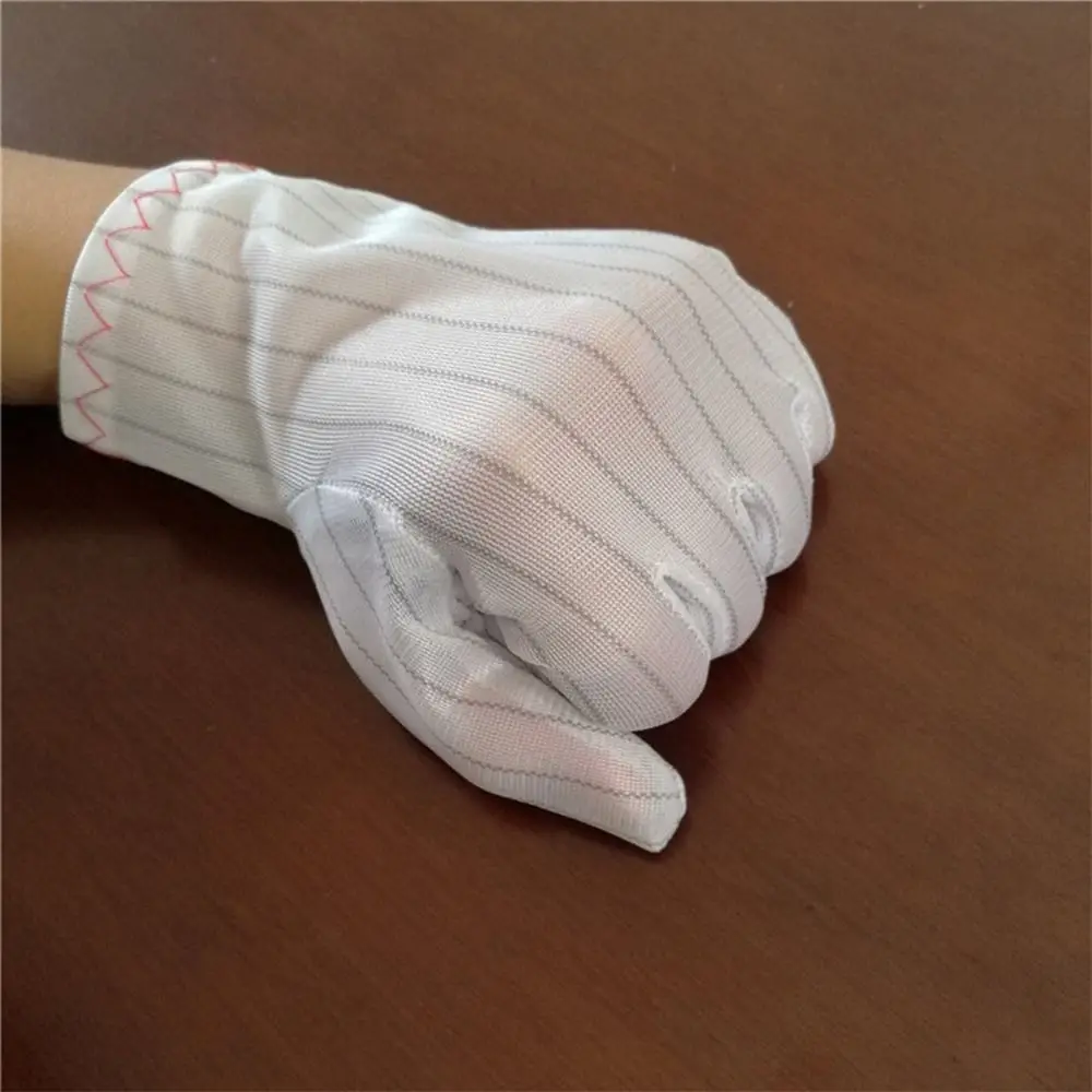 White Anti-static Gloves Nylon Double Sided Stripes Working Gloves Non-slip Dust-proof Safety Work Gloves Electronics Factory