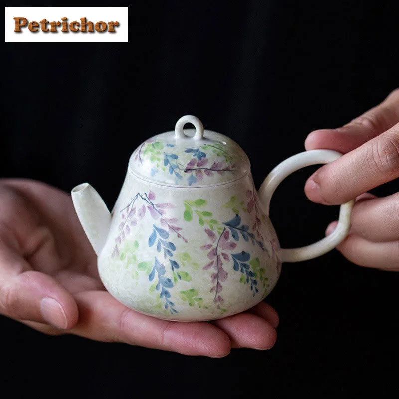

120 мл ручной рисунок матовый чайник с цветком глицинии, роскошный чайник для заварки чая, чайник с шариковым отверстием, предметы для чая, украшение, подарок