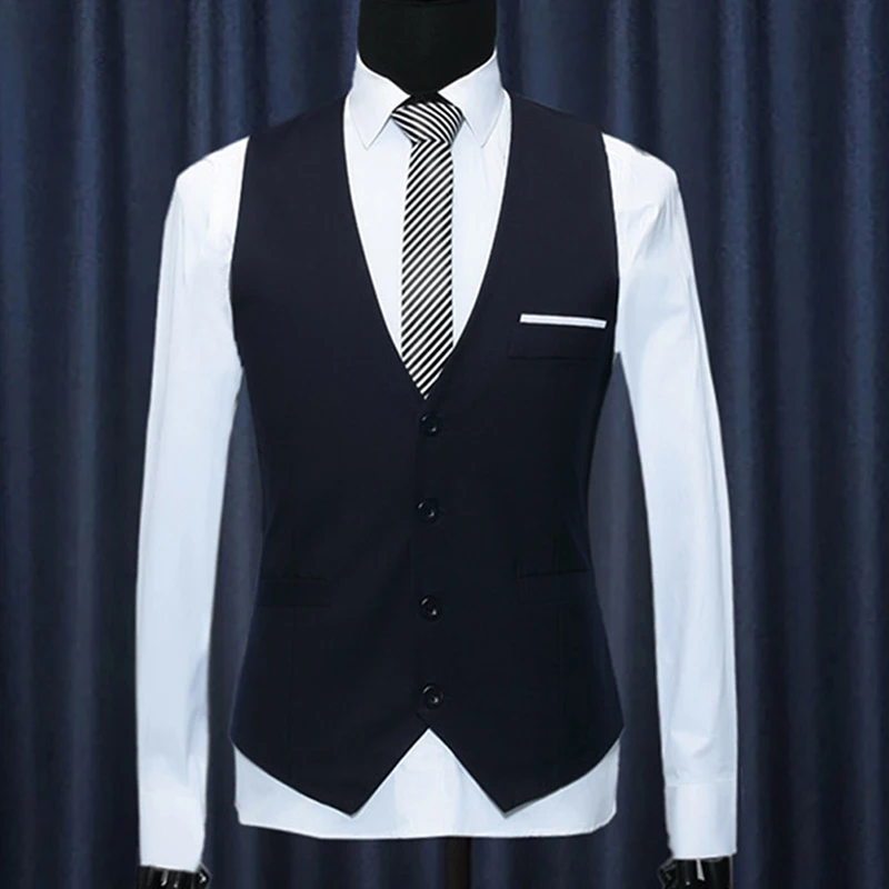 Men Waistcoat Slim Men Suit Vests Business Dress Vest Slim Fit Single-breasted Formal Sleeveless Jacket Casual Gilet Homme