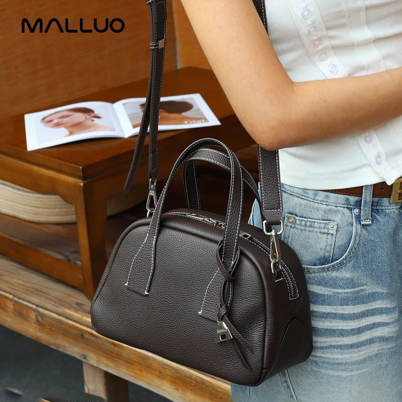 

Women's Luxury Retro Genuine Leather Pillow Bag Top Layer Cowhide Boston Handbag with Detachable Strap Crossbody Purse