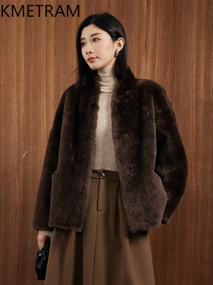 Natural Wool Sheepskin Double Faced Fur Jacket Woman Dark Brown Real Fur Coat 2025 Winter Clothes Furry Jackets шуба женская