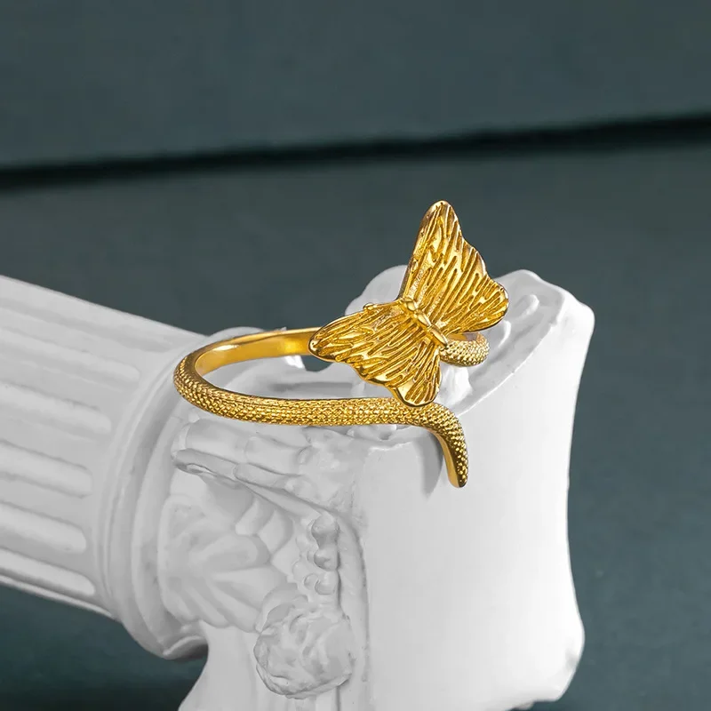 NovaGlod Snaketail butterfly open ring 9999 24K real gold ancient method inherits fashion niche design versatile and elegant gol