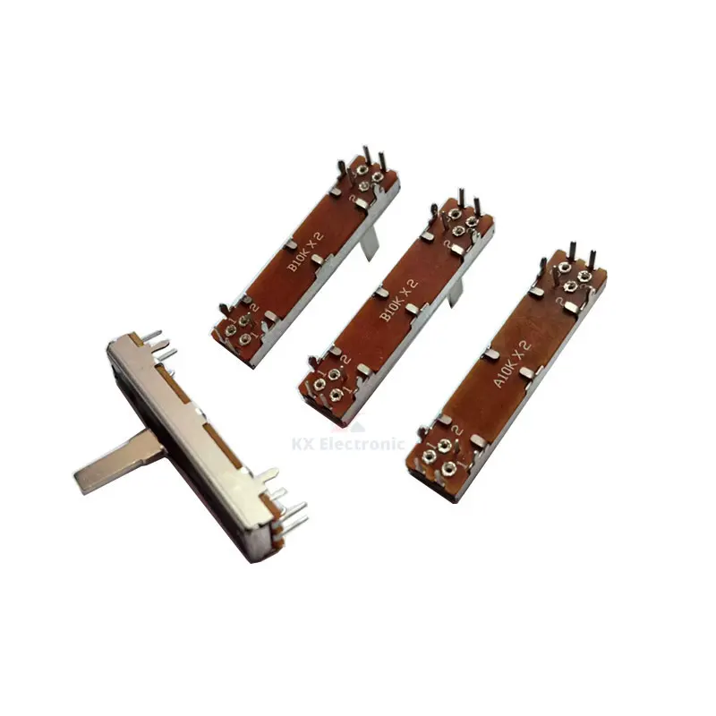 5pcs 3021G 45mm Straight Slide Push Potentiometer A10K B10K Mixer Fader Dual Potentiometer Stereo Handle 15mm A10K*2 B10K*2 image 3