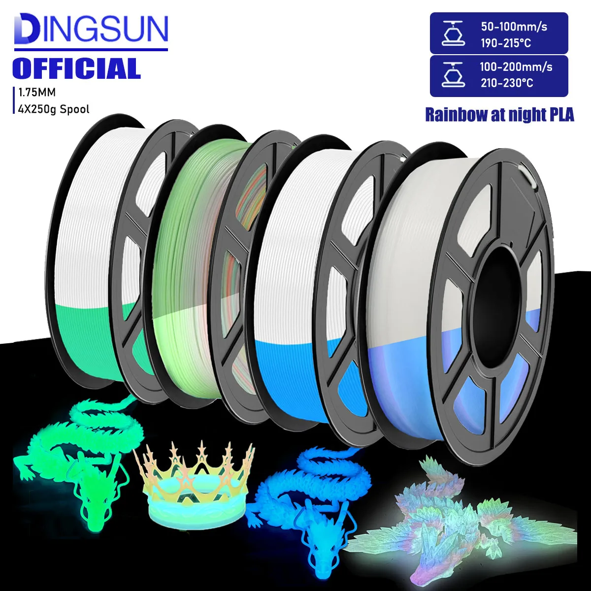 

Luminous Series: Luminous Rainbow 3D Printing Consumables, Illuminated PLA Consumables, 1.75mm, Suitable for Most FDM Printers