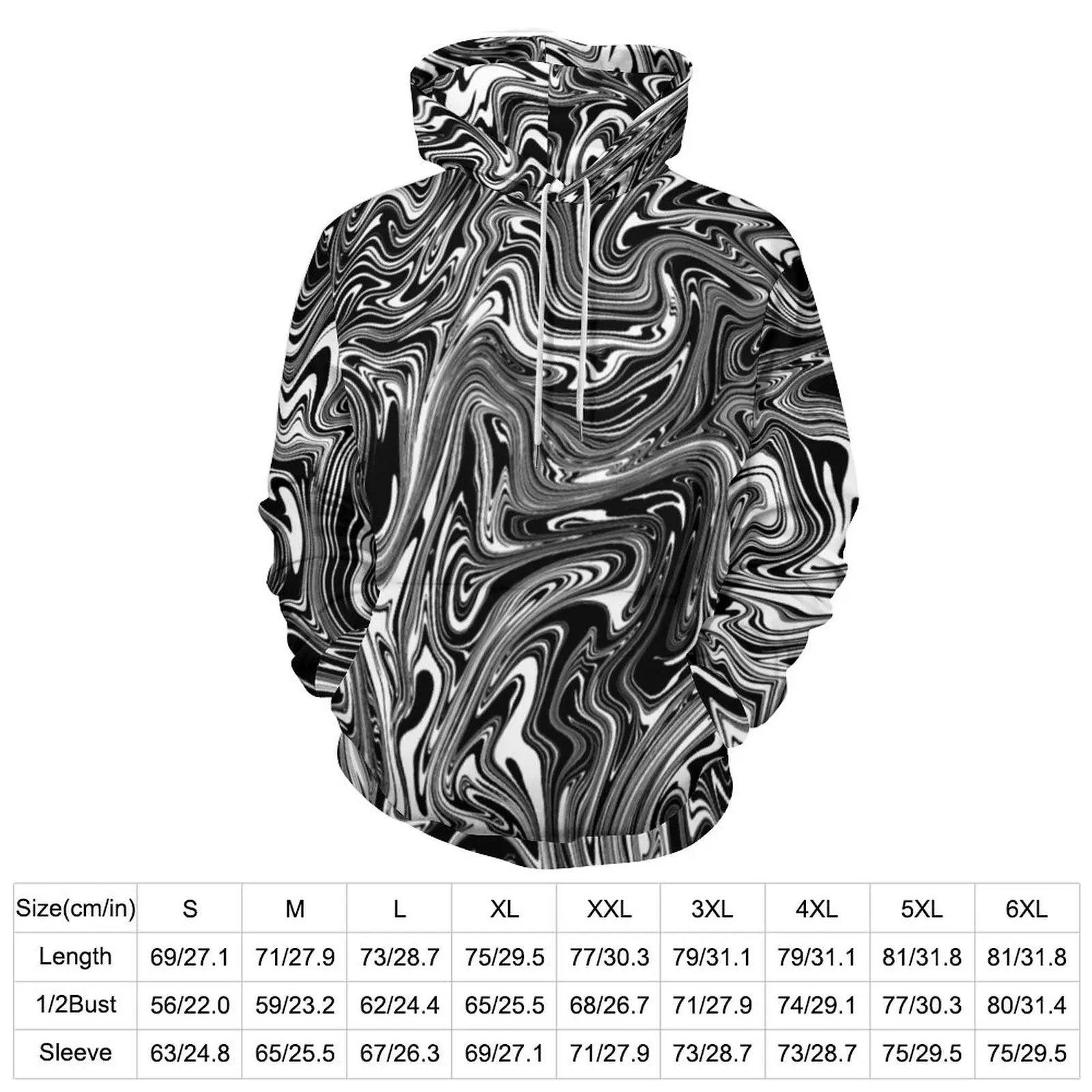 Black White Liquid Casual Hoodies Men Abstract Marble Print Design Hooded Sweatshirts Autumn Long Sleeve Loose Oversized Hoodie