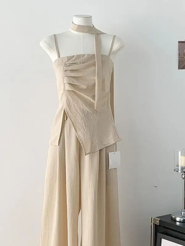 Conjunto Casual F de Verão em Duas Peças com Calças de Perna Larga, Conjunto de Viagem Faion, Material Leve e Respir...