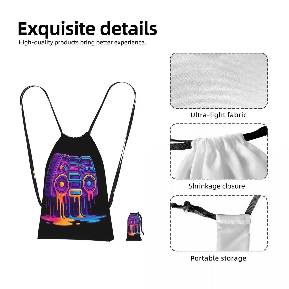 Color Graffiti Radio Backpacks Casual Drawstring Bags Sports Bag Book Bags for Travel School view 5