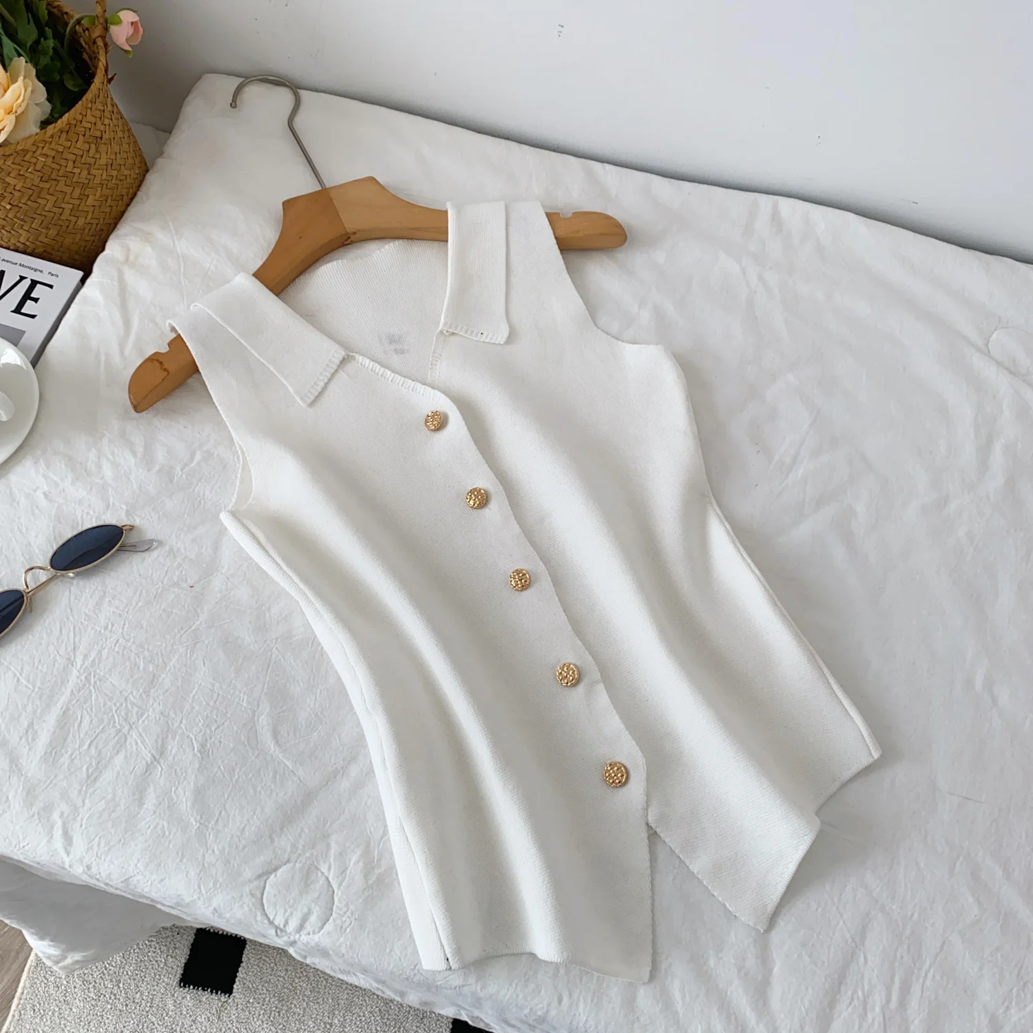 بلوزة نسائية أنيقة من Clothland بلون الحلوى بدون أكمام وقابلة للتمدد قميص صيفي ضيق Mujer Blusa WA298 #5