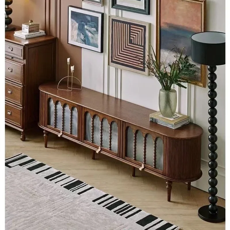 living room TV cabinet, antique glass door, audio-visual cabinet, American floor-to-ceiling locker, floor cabinet