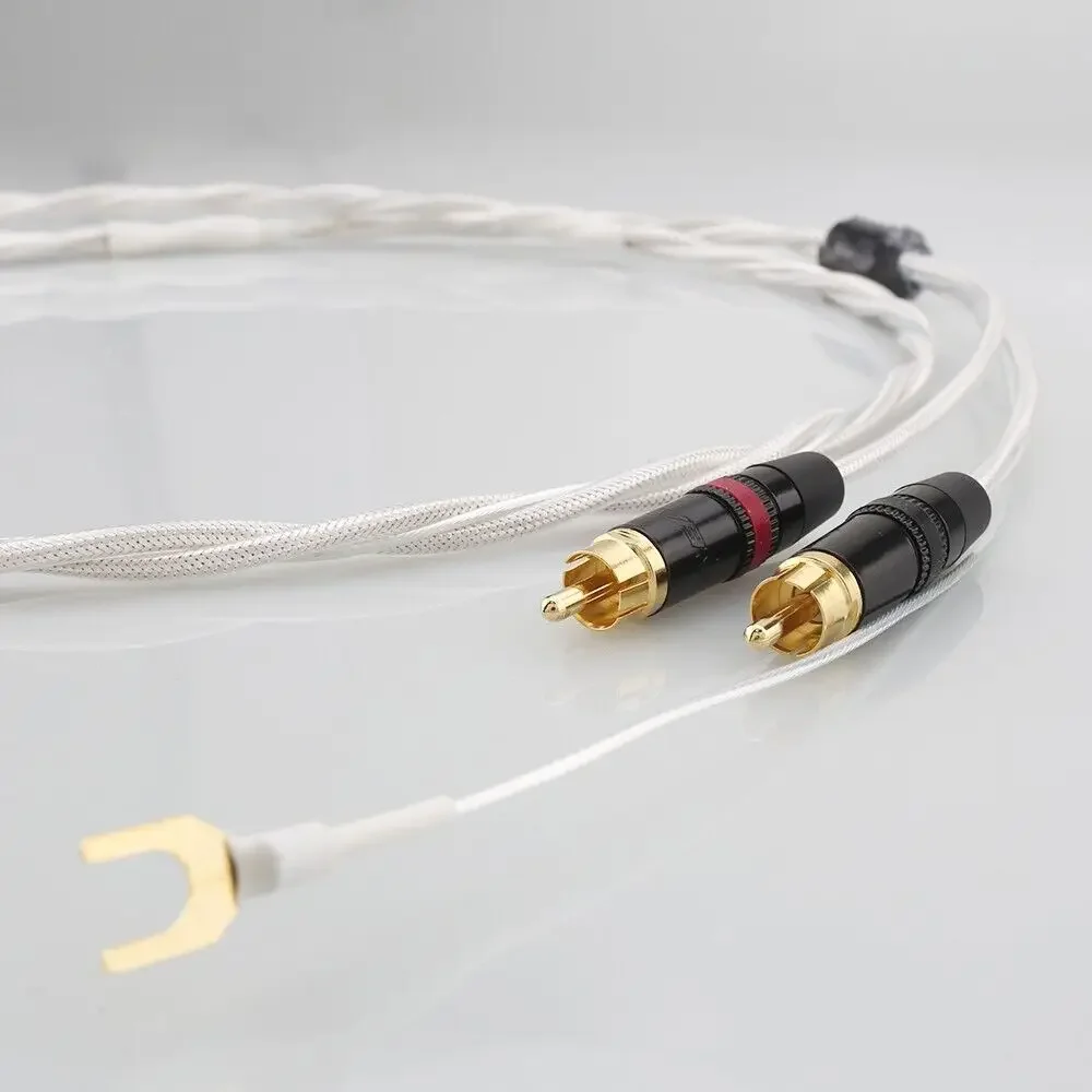 Hifi Verzilverde Tonearm Kabel 2rca Naar 2 Rca U Spade Plug Aarde Draad 24K Verguld Hifi Audio Phono Koord