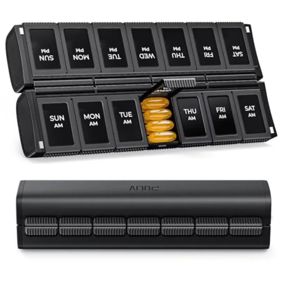

Weekly Pill Organizer 2 Times a Day wit Foldable Design Dual Protect, Large AM PM Pill Travel, Compact Medicat Organizer tamins
