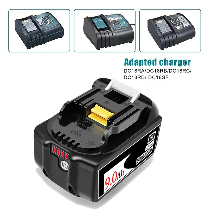 4In LED Working Light + 100% Compatible Makita 18V 9.0Ah Rechargeable Power Tool Battery Replacement LXT BL1860B BL1860 BL1850