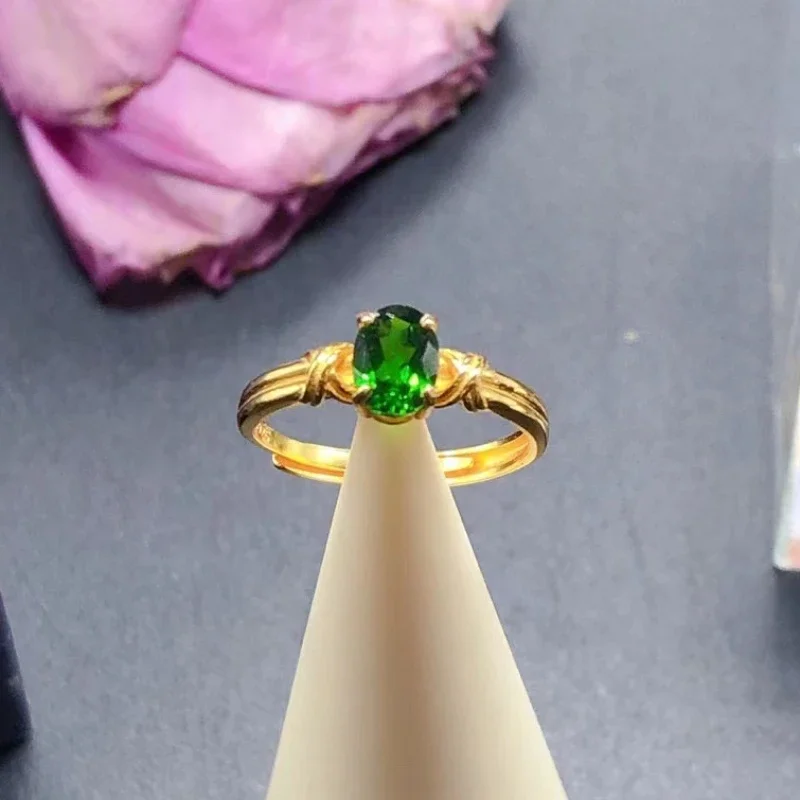 

Кольцо с натуральным хромированным диопсидом и позолоченным 5 мм * 7 мм, 0,7 карата VVS, серебряное кольцо с хромированным диопсидом 925 пробы для повседневного ношения