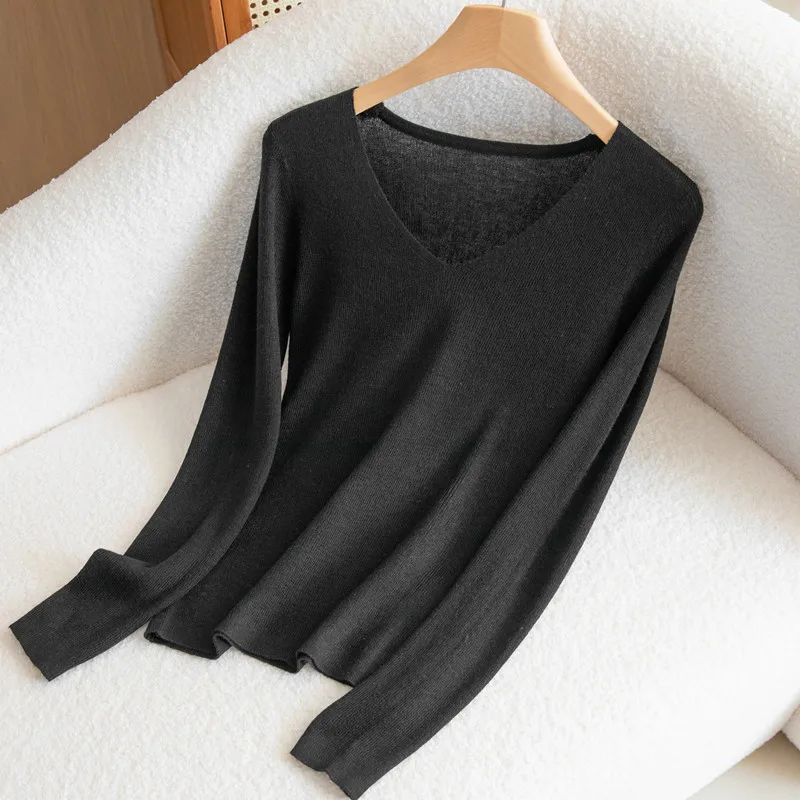 2023 New Cashmere Sweater Women V-Neck Autumn and Winter  Loose Pullover Solid Color Cashmere Sweater Women