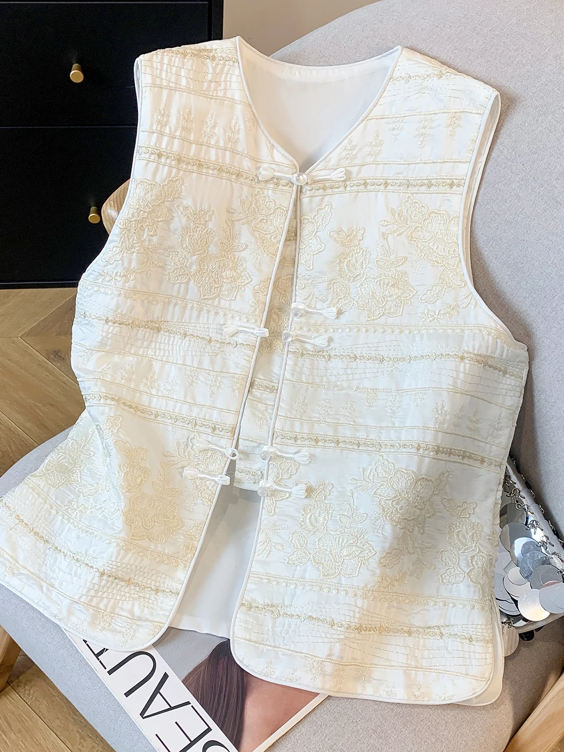 Elegant New Chinese Style Embroidered Button Vest Set Women's Spring Autumn Fashionable Traditional Two Piece Set Breathable