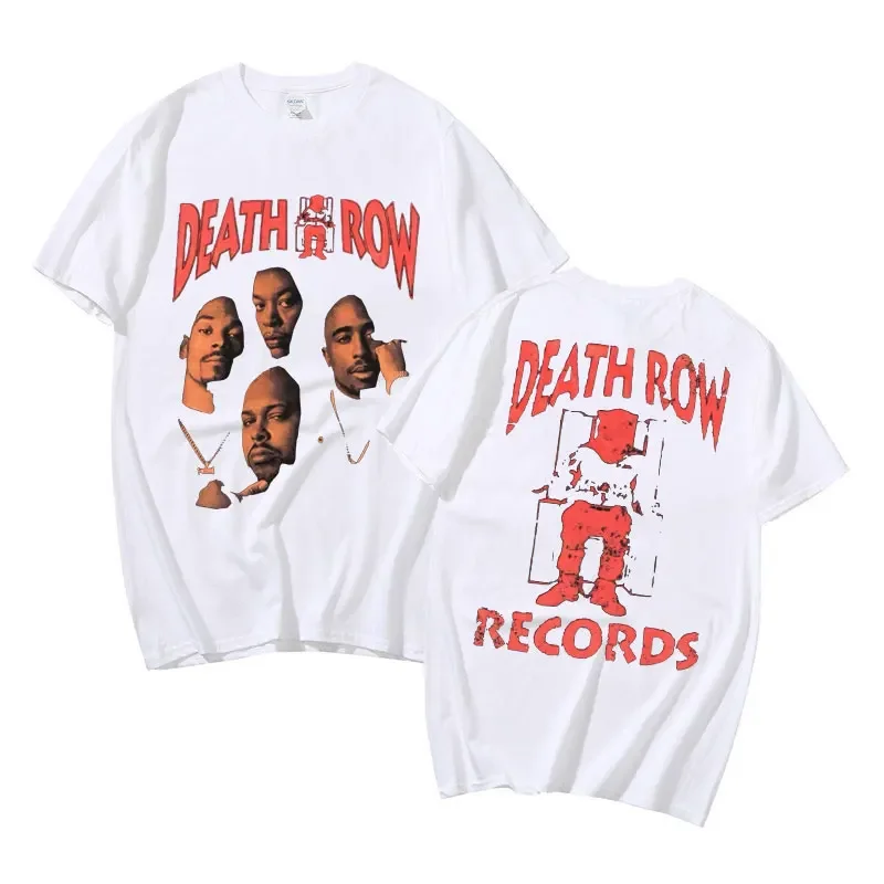 Death Row Records Dwustronna koszulka graficzna Damska koszulka w stylu hip-hopowym Retro T-shirty Raper Moda Streetwear