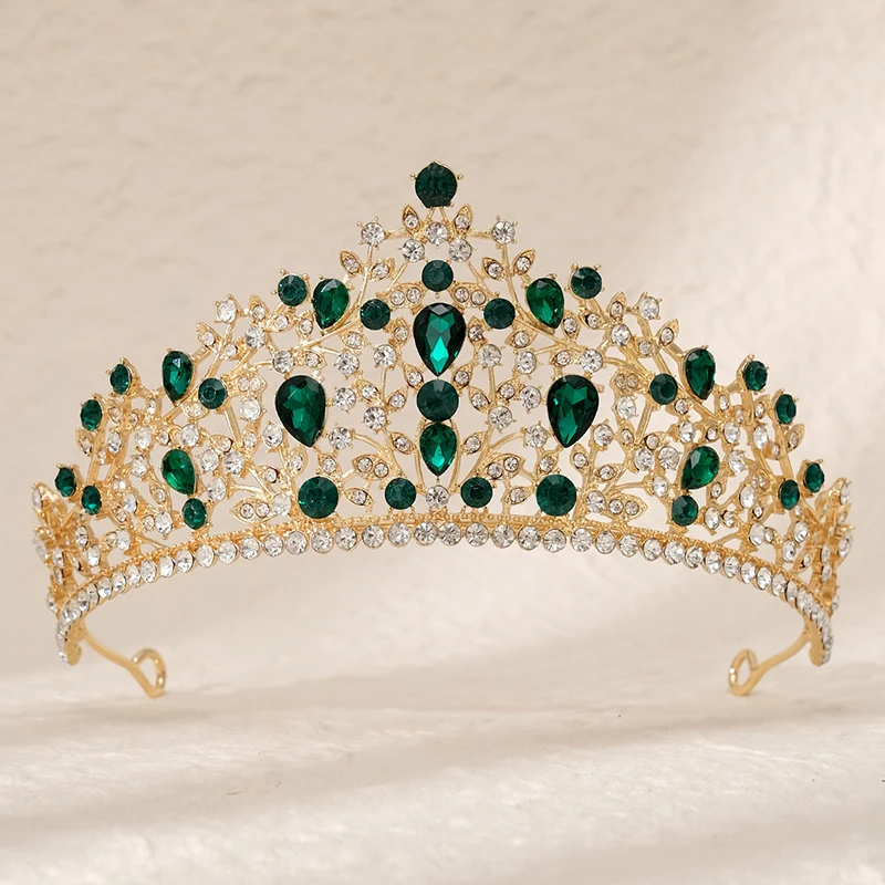 Green Wedding Bridal Pageant Crystal Rhinestone Tiaras Crown  Ladies Party Luxury Princess Women Headpiece Hair Accessorie image 3