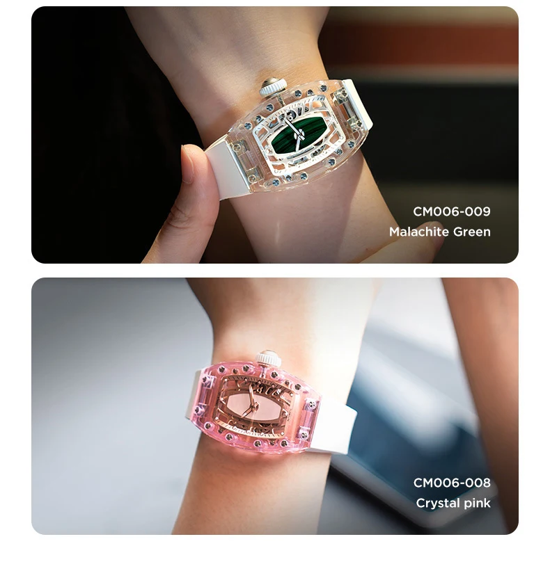 CRONUSART Women Automatic Watch 31.5mm*45.5mm Ladies Mechanical Wristwatch K9 Crystal Tonneau Case Sapphire Mirror