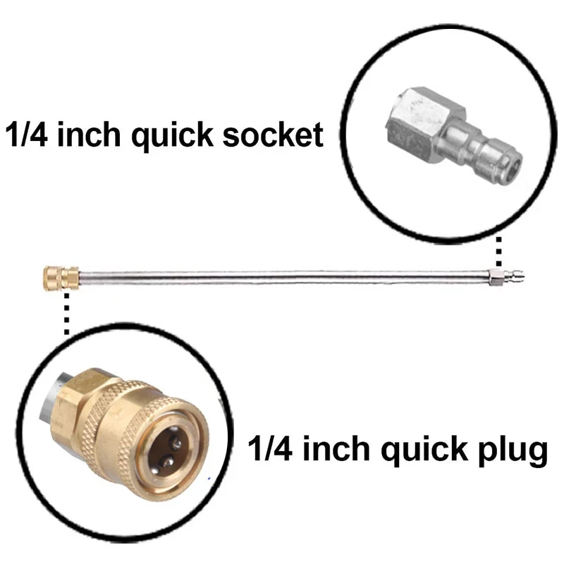 2Pcs Auto Pressure Washer Extension Rod 16 Inch Stainless Steel 1/4 Inch Quick Connect Power Wash Nozzle Anticorrosion Durable