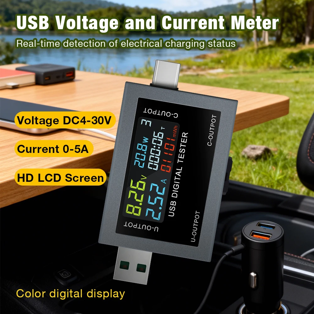 

USB-тестер TYPE-C: цифровой вольтметр-амперметр DC 4.5~50В, измеритель напряжения, тока и мощности, детектор быстрой зарядки, тестер емкости аккумулятора
