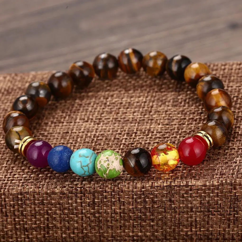 8mm Beaded Bracelet Natural Stone Jewelry Alloy Bracelet Yoga Bangle Jewelry Decor