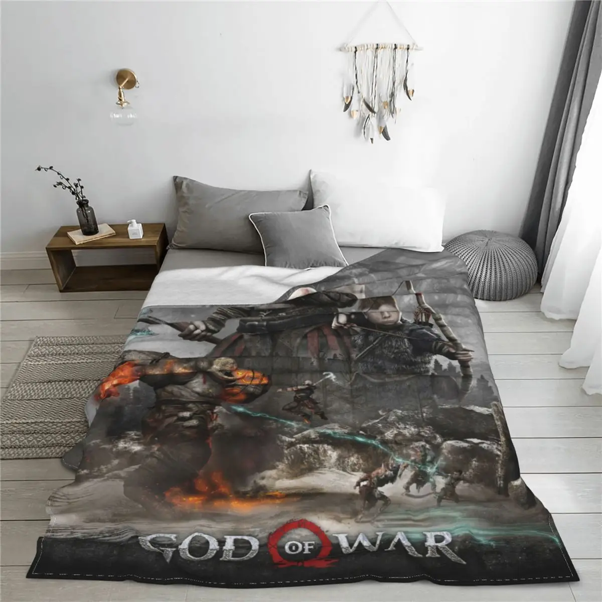 God Of War Kratos Classic Game Blanket Wool Throw Blanket Airplane Travel Portable Soft Warm Bedsprea