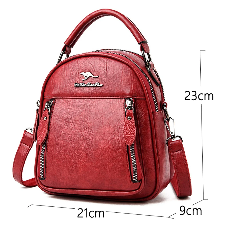 2023 New Women Leather Backpacks Fashion School Bags for Girls Multi-pocket Travel Backpack Multifunction Ladies Shoulder Bags